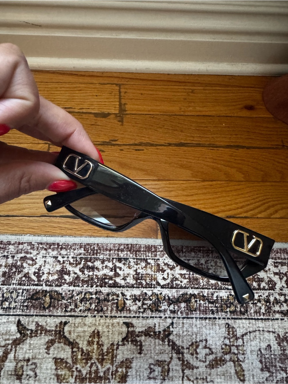 Valentino Black Sunglasses with Gold V Logo Accents